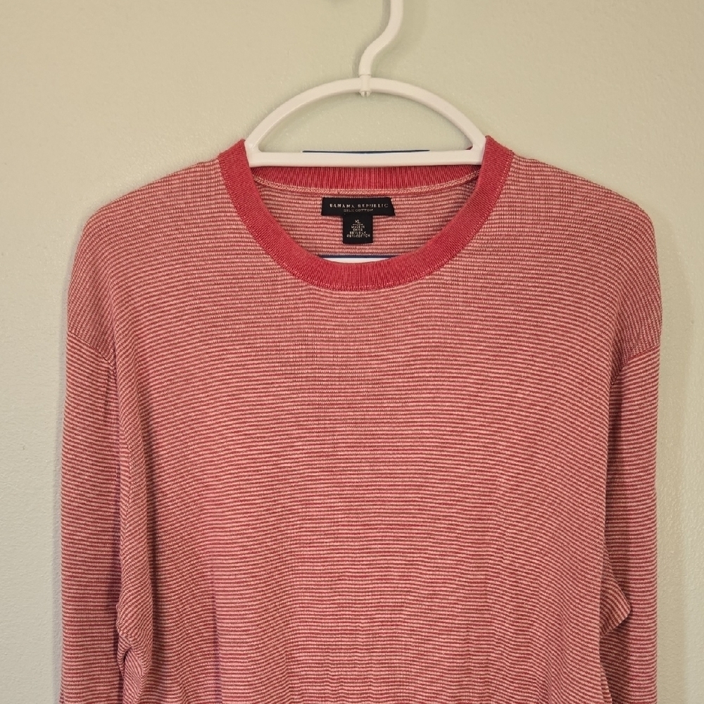 Banana Republic | Heathered Red Stripe Long Sleeve Silk/Cotton Blend Tee Size XL